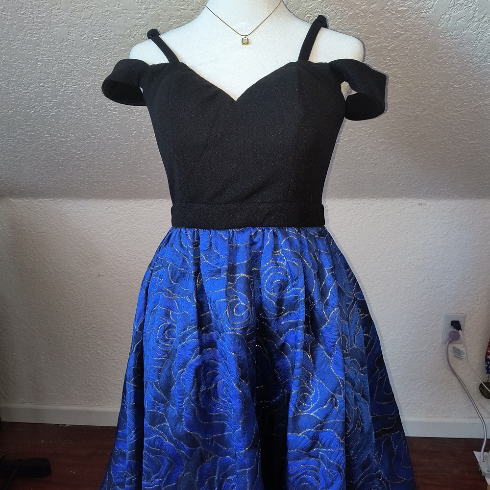 Black and Blue Off-Shoulder Dress